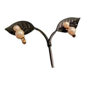 Vintage NWH Clip On Earrings Gold Tone & Faux Pearl